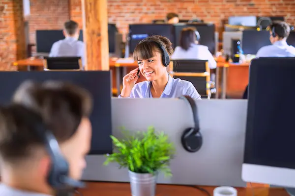 Call centre agent on a phone