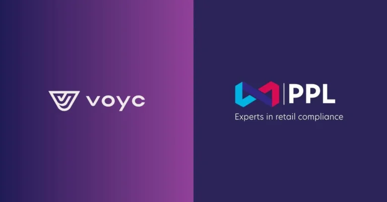 Logos of voyc and PPL in colour blocks