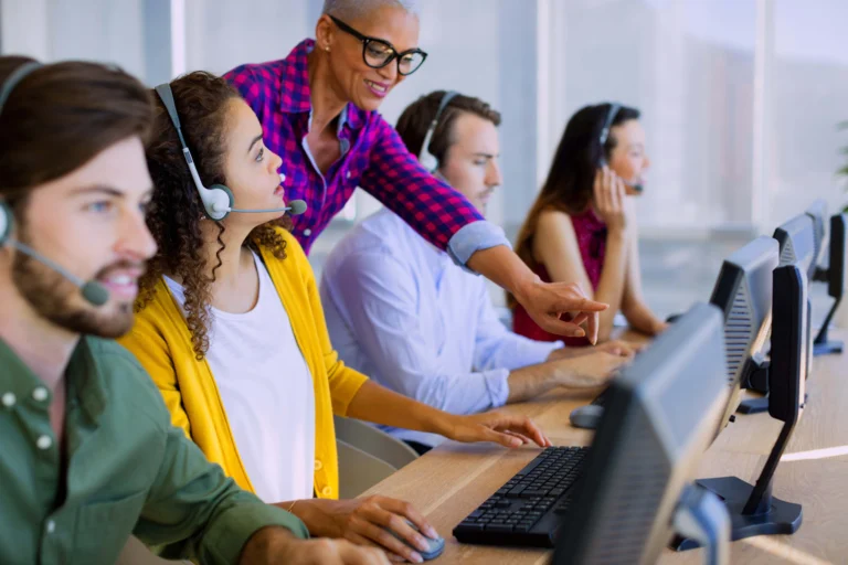 Call centre agents are trained to use a telephony system